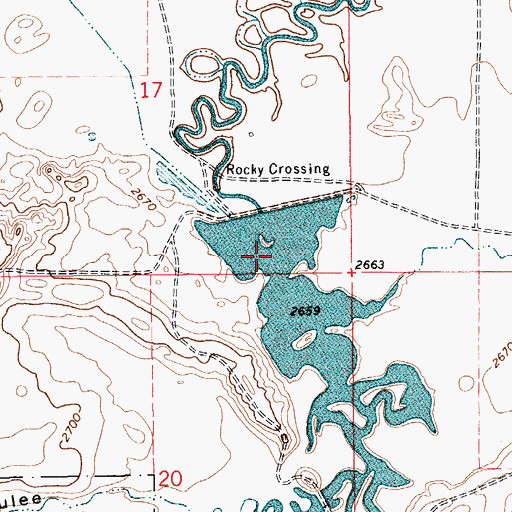 Topographic Map of Rocky Crossing Reservoir Dam, MT