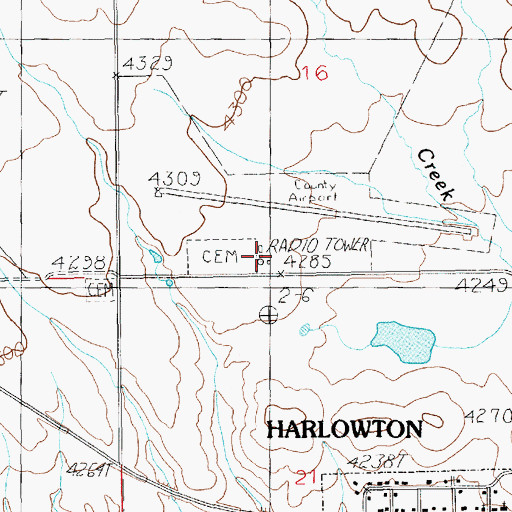 Topographic Map of Wheatland County Airport at Harlowton, MT