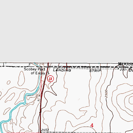 Topographic Map of Scobey Border Station (East Poplar International) Airport, MT