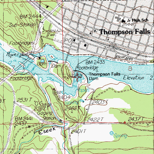 Topographic Map of Thompson Falls Dam, MT