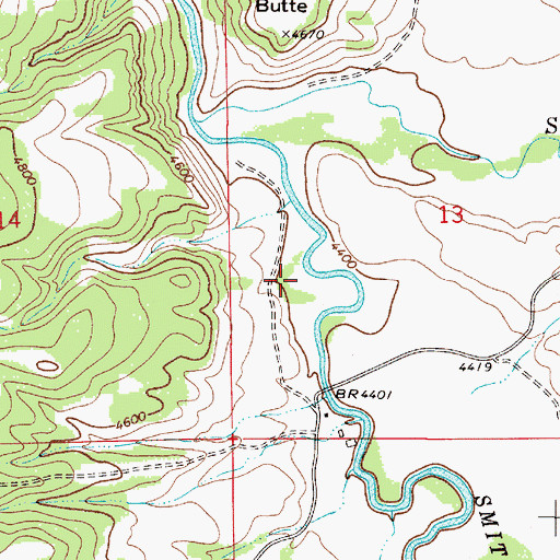 Topographic Map of Camp Baker Recreation Site, MT