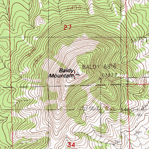 Topographic Map of Baldy Mountain, MT