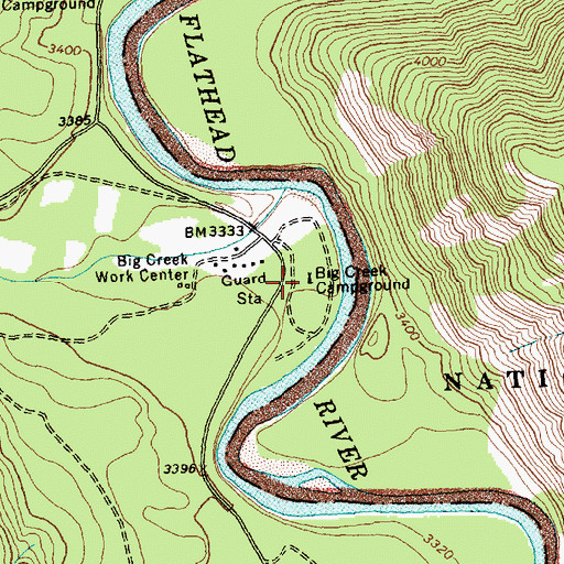 Topographic Map of Big Creek Campground, MT