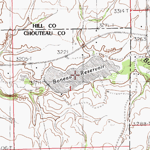 Topographic Map of Boneau Reservoir, MT