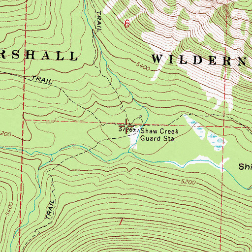 Topographic Map of Shaw Creek Guard Station, MT