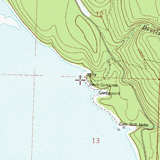 Topographic Map of Devils Corkscrew Campground, MT