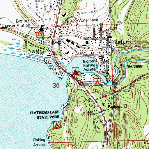Topographic Map of Bigfork Campground, MT