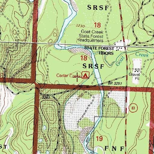 Topographic Map of Cedar Creek Campground, MT