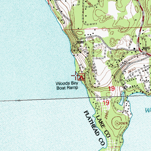 Topographic Map of Woods Bay Campground, MT