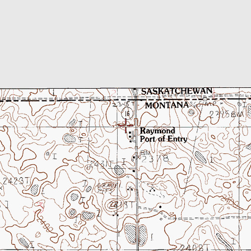 Topographic Map of United States Customs and Border Protection Raymond Port of Entry, MT
