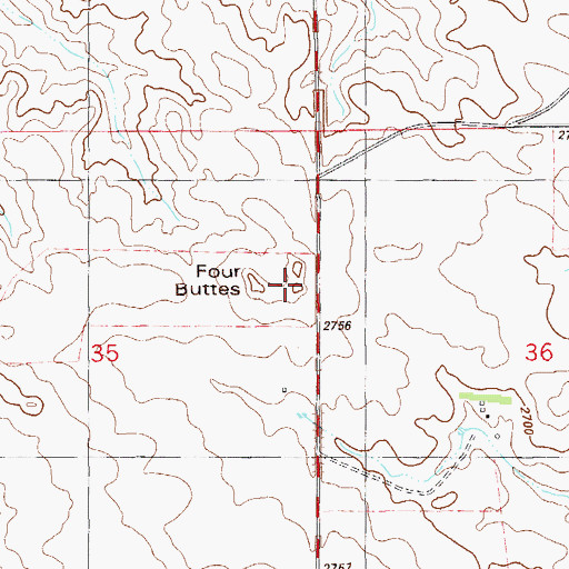 Topographic Map of Four Buttes, MT