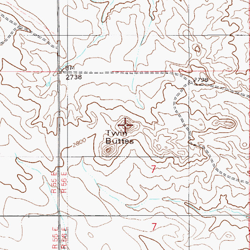 Topographic Map of Twin Buttes, MT