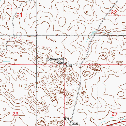 Topographic Map of Cottonwood Cemetery, MT