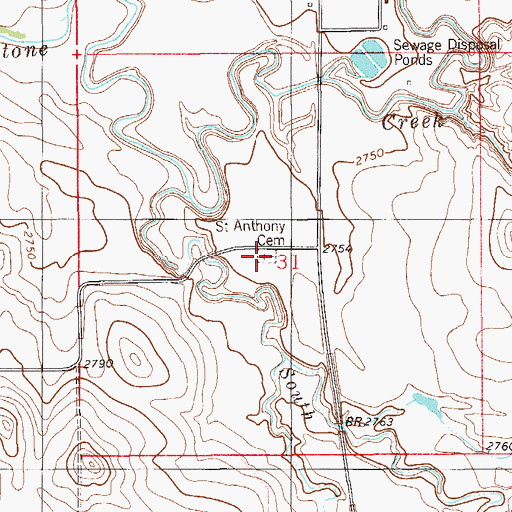 Topographic Map of Saint Anthony Cemetery, MT