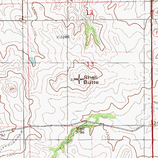 Topographic Map of Shell Butte, MT