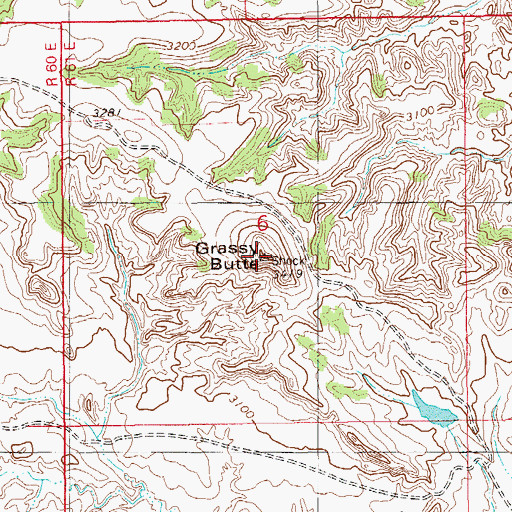 Topographic Map of Grassy Butte, MT