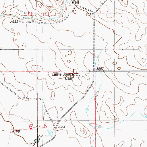 Topographic Map of Lame Jones Cemetery, MT