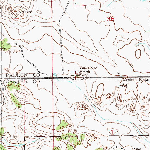 Topographic Map of Alcatraz Rock, MT