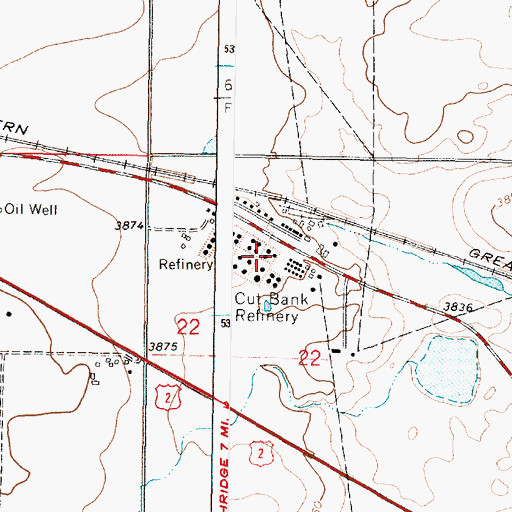 Topographic Map of Cut Bank Refinery, MT