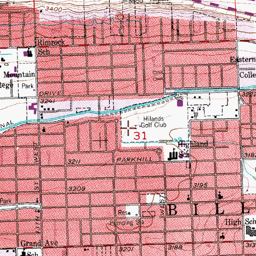 Topographic Map of Hilands Golf Club, MT