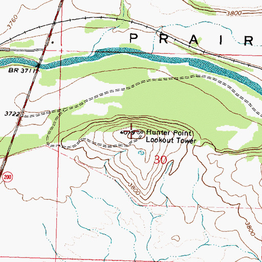 Topographic Map of Hunter Point Lookout Tower, MT