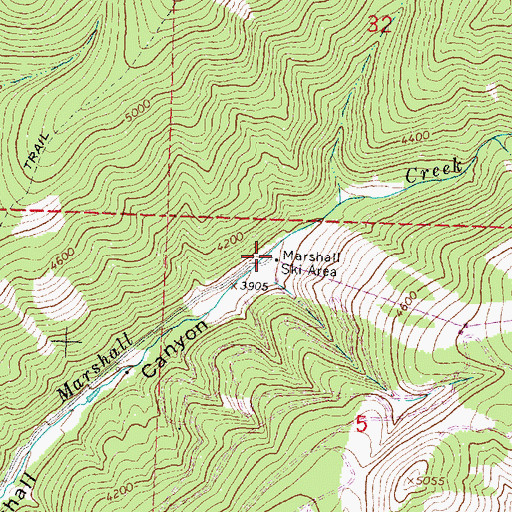 Topographic Map of Marshall Ski Area, MT