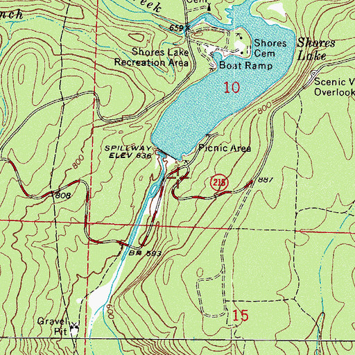 Topographic Map of Shores Lake Dam, AR