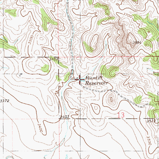 Topographic Map of Burditt Reservoir, MT