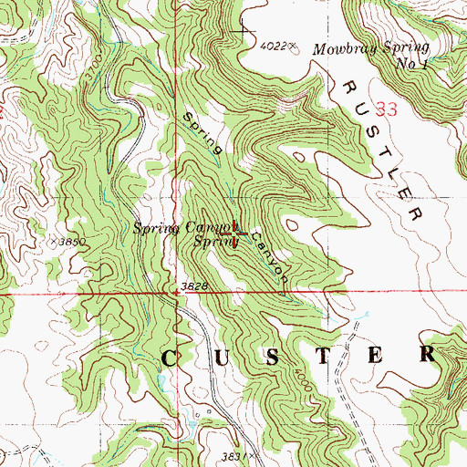 Topographic Map of Spring Canyon Spring, MT