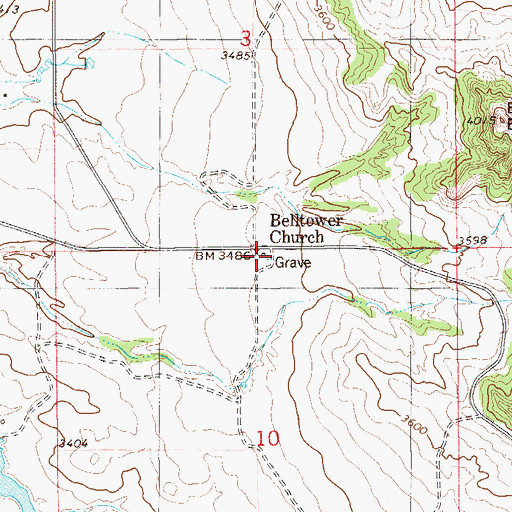 Topographic Map of Belltower Church, MT