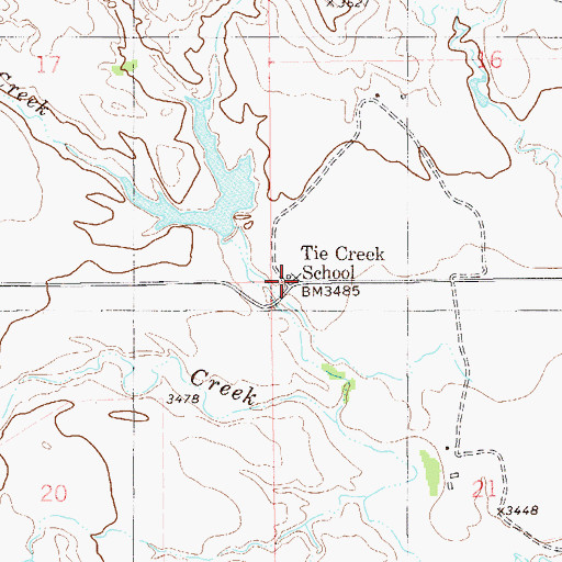 Topographic Map of Tie Creek School (historical), MT