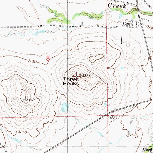 Topographic Map of Three Peaks, MT