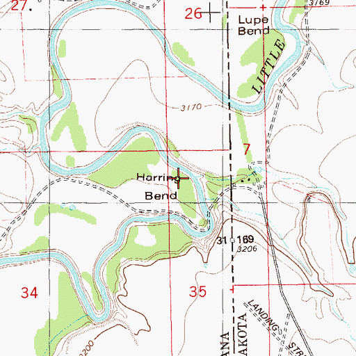 Topographic Map of Harring Bend, MT