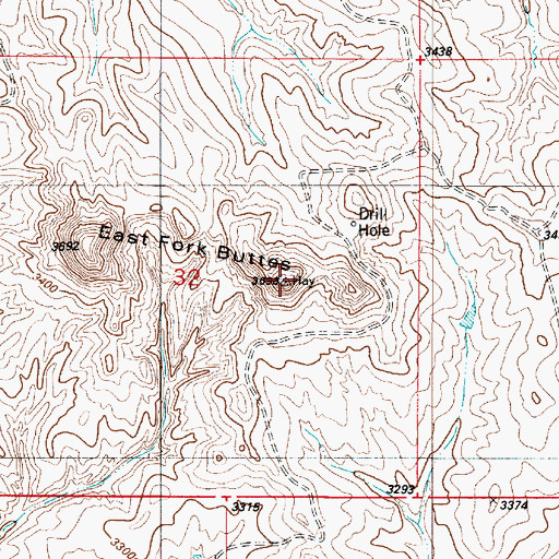 Topographic Map of East Fork Buttes, MT