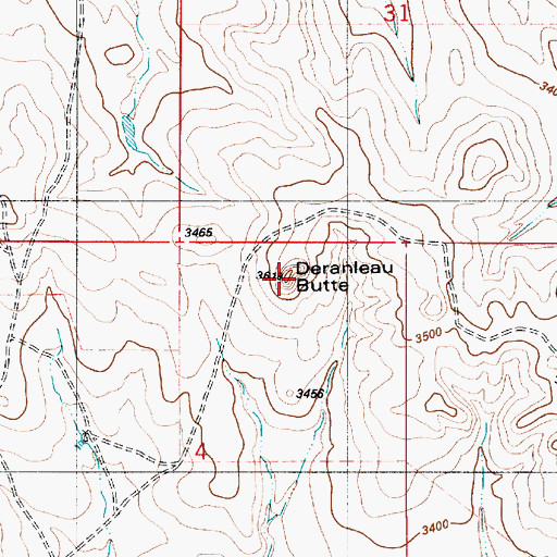 Topographic Map of Deranleau Butte, MT