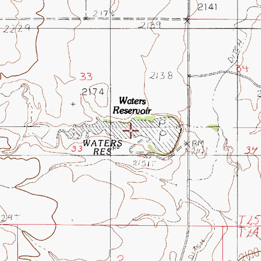 Topographic Map of Waters Reservoir, MT