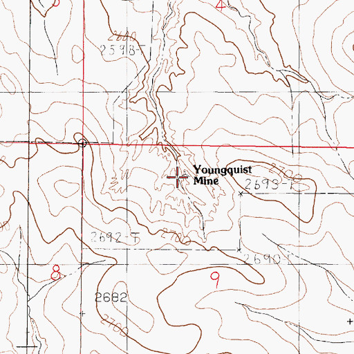 Topographic Map of Youngquist Mine, MT