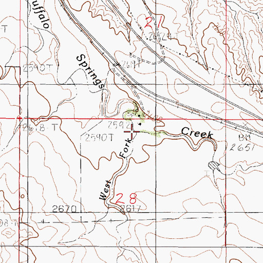Topographic Map of West Fork Buffalo Springs Creek, MT