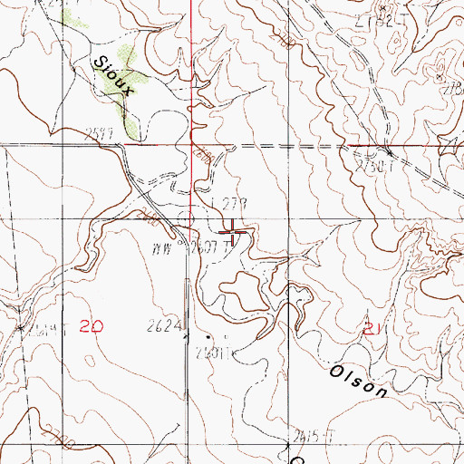 Topographic Map of Olson Coulee, MT