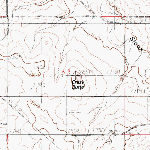 Topographic Map of Crazy Butte, MT