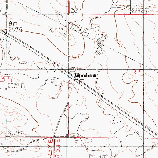 Topographic Map of Woodrow, MT