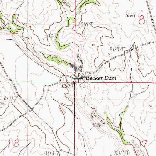 Topographic Map of Becker Dam, MT