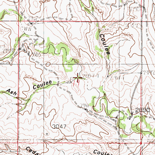 Topographic Map of Ash Coulee, MT