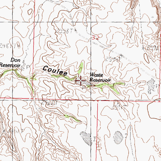 Topographic Map of Waste Reservoir, MT