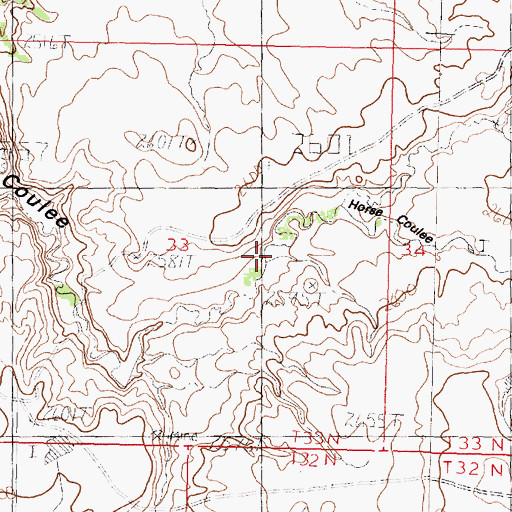 Topographic Map of Horse Coulee, MT