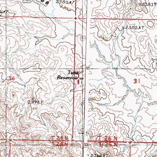 Topographic Map of Tuna Reservoir, MT