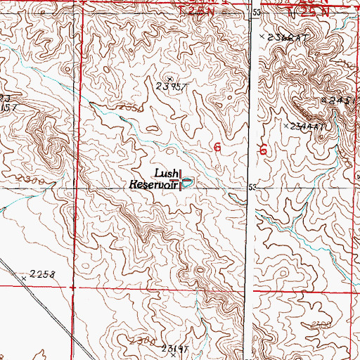Topographic Map of Lush Reservoir, MT