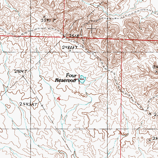 Topographic Map of Four Reservoir, MT