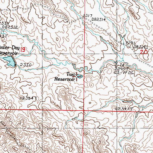 Topographic Map of Two Reservoir, MT