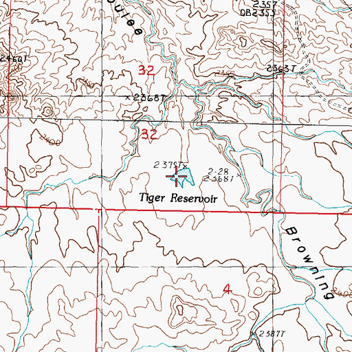 Topographic Map of Tiger Reservoir, MT